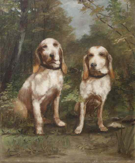 Appraisal: Continental School th century Pair of Hunting Dogs oil on