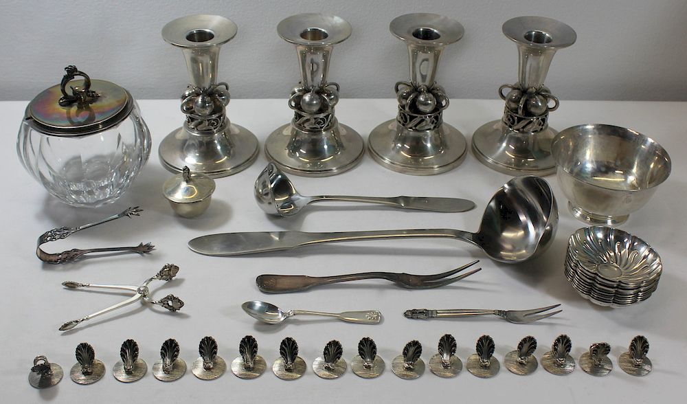 Appraisal: SILVER Assorted Silver Inc Tiffany Jensen Includes Durham sterling candlesticks