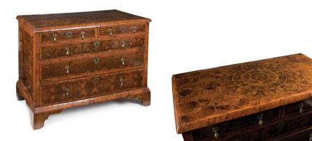 Appraisal: William and Mary Oyster Veneered Walnut Chest of Drawers Estimate