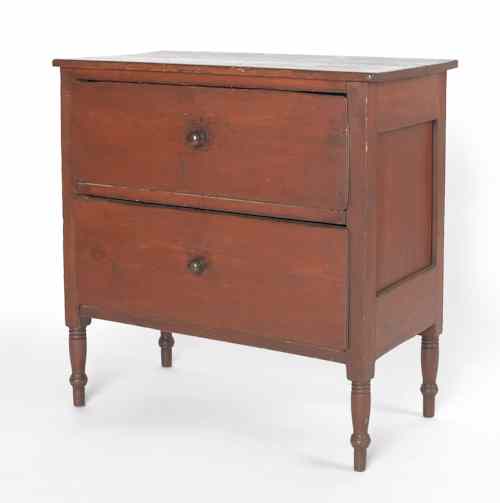 Appraisal: Sheraton two-drawer chest ca retaining an old red painted surface