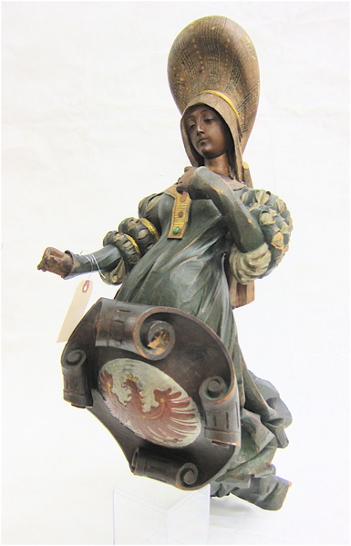 Appraisal: CARVED WOOD SHIP'S FIGUREHEAD MODEL the figure of an th