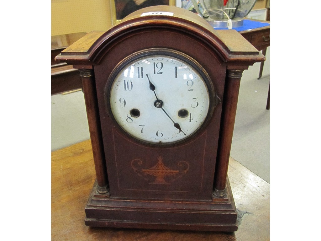 Appraisal: Edwardian mahogany inlaid mantel clock