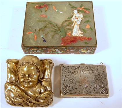 Appraisal: Three various boxes Comprising a Chinese enameled and hardstone mounted