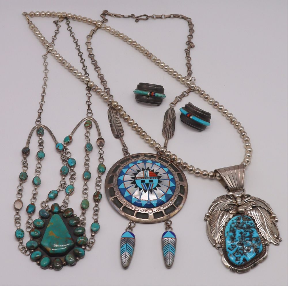 Appraisal: JEWELRY Signed Southwest Sterling Necklaces Includes a signed Eugene Charley