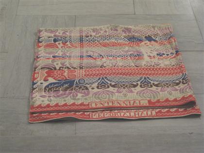 Appraisal: Five color jacquard woven Centennial coverlet circa Memorial Hall within