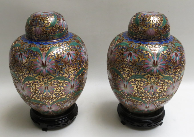 Appraisal: A PAIR OF CHINESE OPENWORK CLOISONNE COVERED JARS each an