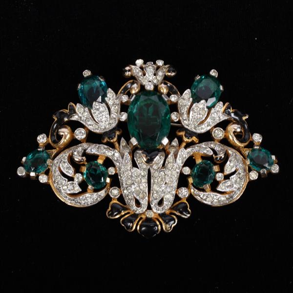 Appraisal: Trifari Alfred Philippe Floral Spray Pin Brooch with emerald crystal