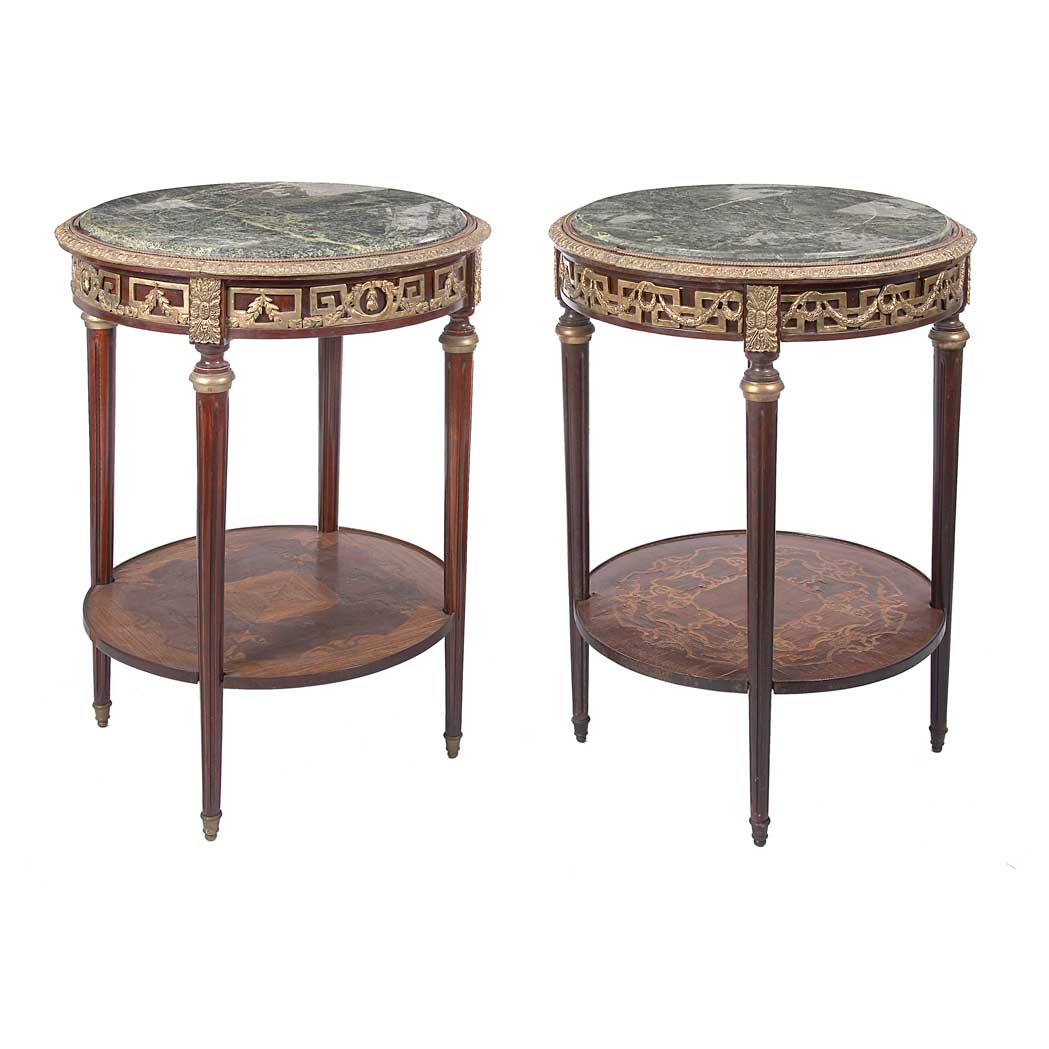 Appraisal: Pair of Louis XVI Style Gilt-Metal Mounted Marquetry Inlaid Mahogany