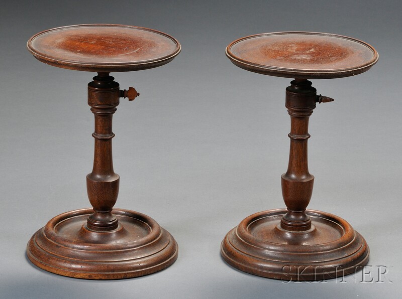 Appraisal: Pair of Turned Mahogany Adjustable Light Stands early th century