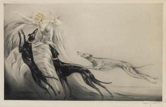 Appraisal: LOUIS ICART Coursing II Color etching and aquatint x mm