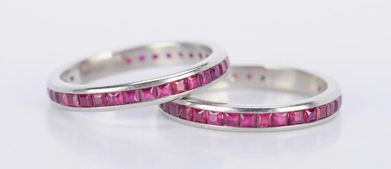 Appraisal: Pair Platinum Ruby Eternity Rings Pair platinum and ruby eternity