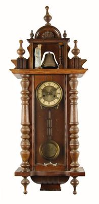 Appraisal: A beech 'Vienna regulator' automaton wall clock with a twin