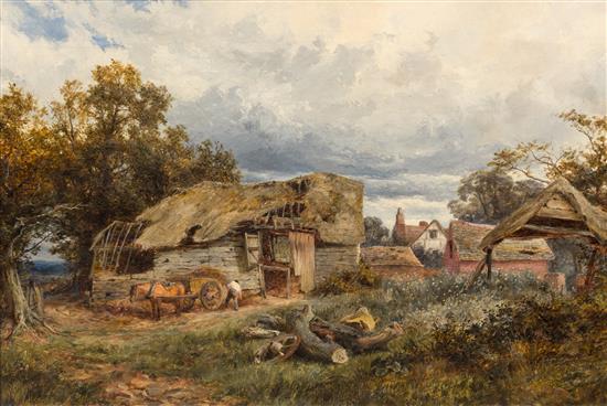 Appraisal: Sale Lot David Bates British - Man Outside Cottage oil