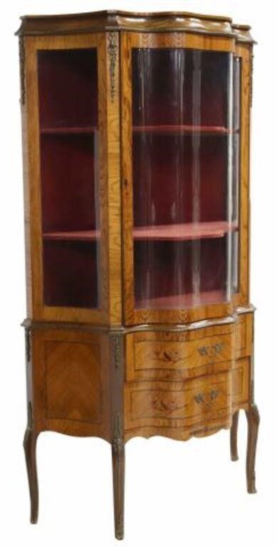 Appraisal: French Louis XV style vitrine th c matched veneer serpentine