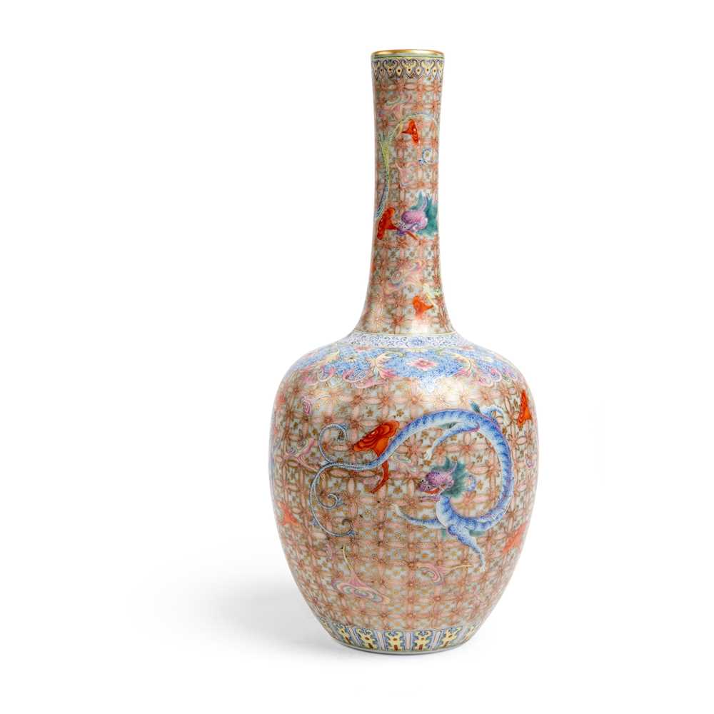 Appraisal: FAMILLE ROSE 'DRAGON' BOTTLE VASE QIANLONG MARK BUT TH CENTURY