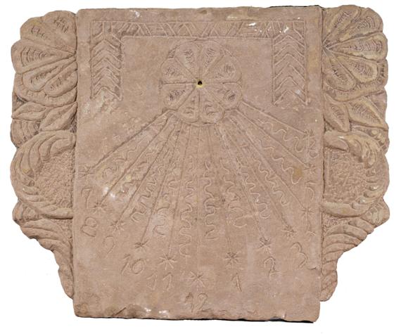 Appraisal: LARGE SUNDIAL th th century Red sandstone x cm Gnomon