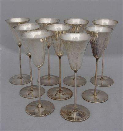 Appraisal: SET OF NINE TIFFANY CO MONOGRAMMED SILVER GOBLETS - each