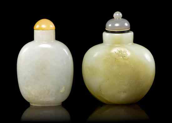 Appraisal: Two Jade Snuff Bottles one of compressed flask form and