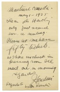 Appraisal: Houdini Harry Manuscript Letter Signed Houdini to Dr Lionel Hartley