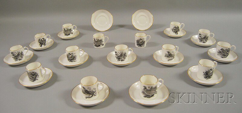 Appraisal: Fifteen Crown Staffordshire Bird-decorated Porcelain Teacups with matching plain white