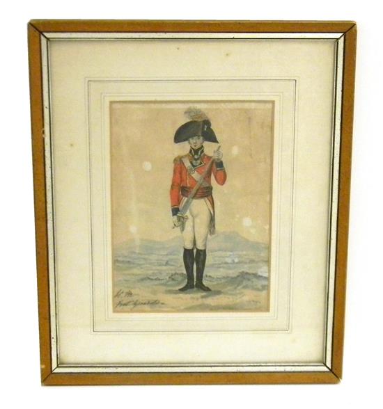 Appraisal: th C watercolor on paper Foot guard th C English