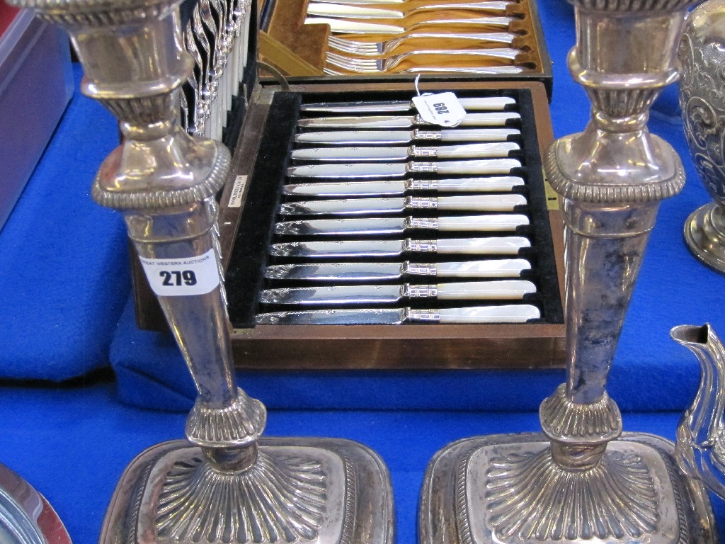 Appraisal: Pair of silver plated candlesticks