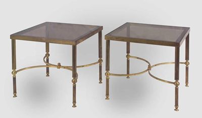 Appraisal: A pair of glass top brass square low tables the