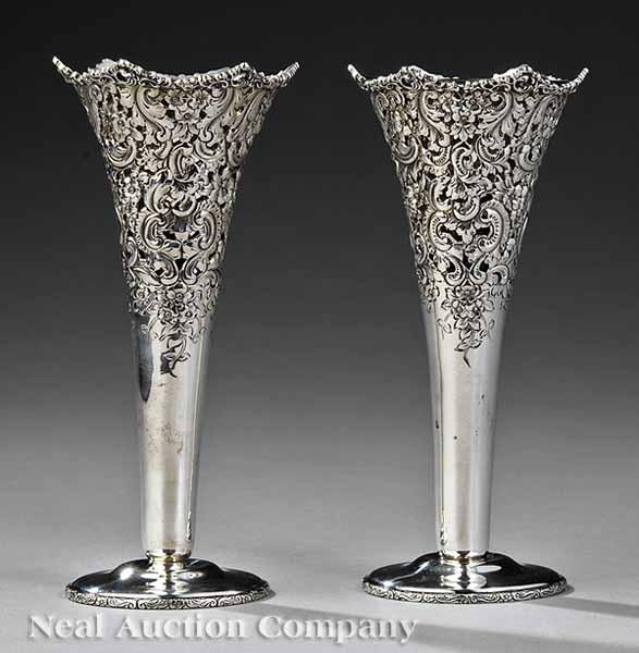 Appraisal: A Pair of American Sterling Silver Trumpet Vases Theodore B