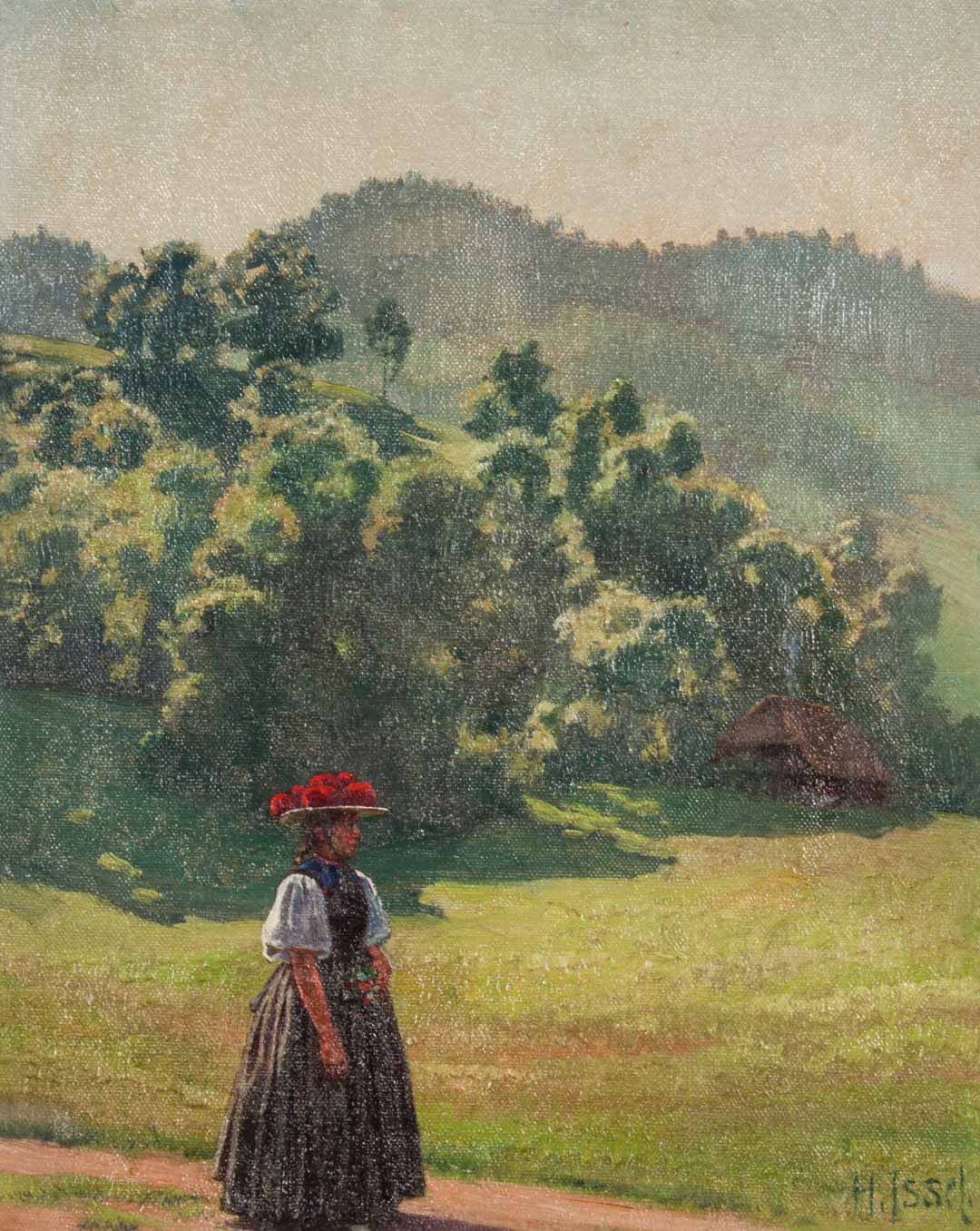 Appraisal: Heinrich Issel Taking a Stroll oil on canvas German -