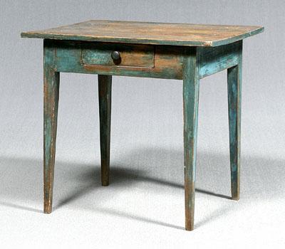 Appraisal: Blue-painted Southern table yellow pine throughout dovetailed drawer tapered square