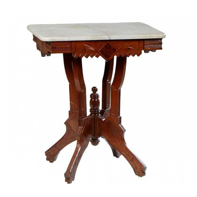 Appraisal: American Carved Walnut Marble Top Lamp Table late th c