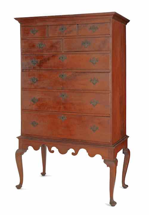 Appraisal: New Jersey Queen Anne walnut two-part chest on frame ca