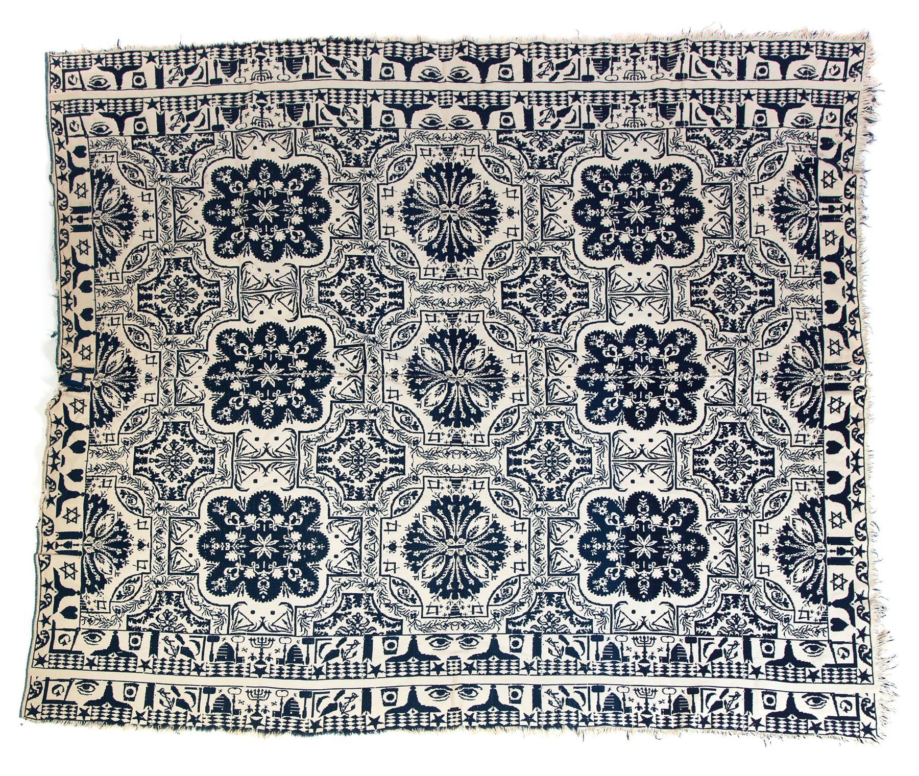 Appraisal: JACQUARD COVERLET Probably New York - wool and cotton Double