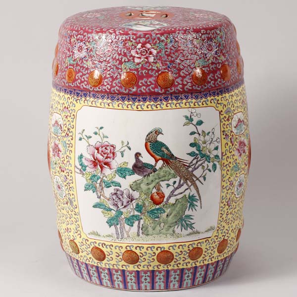 Appraisal: Chinese Famille Rose porcelain garden seat with panels of birds