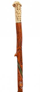 Appraisal: George Washington Folk-Art Cane Ca A natural stag handle inked