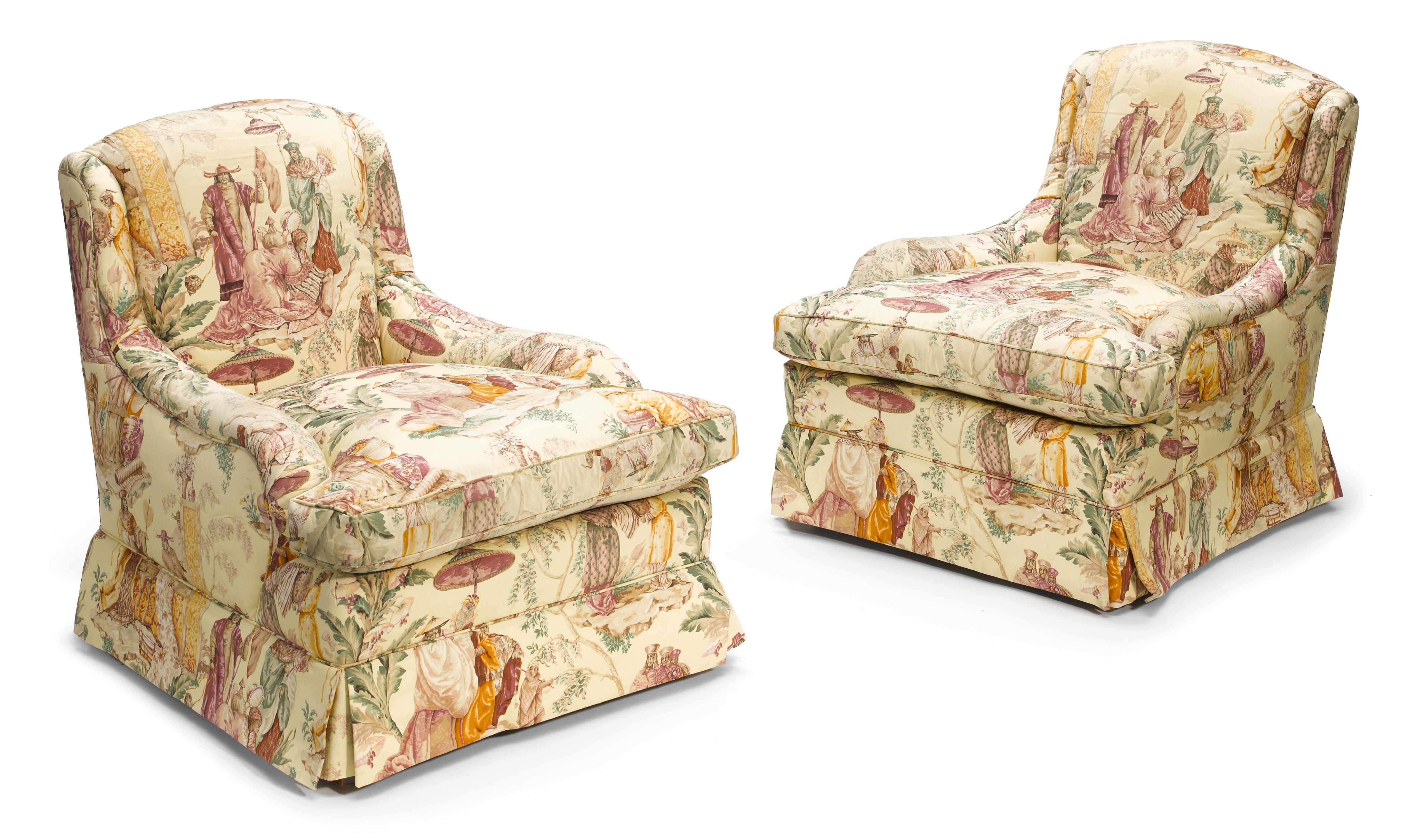 Appraisal: A pair of William Haines upholstered armchairs - height in