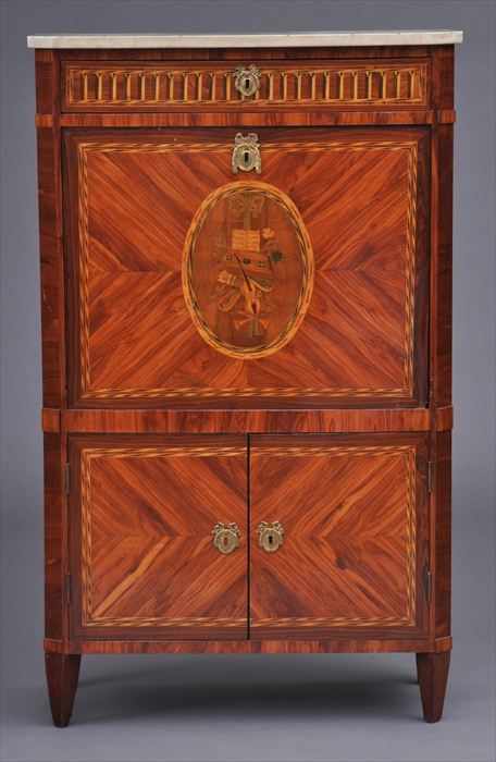 Appraisal: LOUIS XVI TULIPWOOD ROSEWOOD KINGWOOD AND MARQUETRY SECR TAIRE ABATTANT