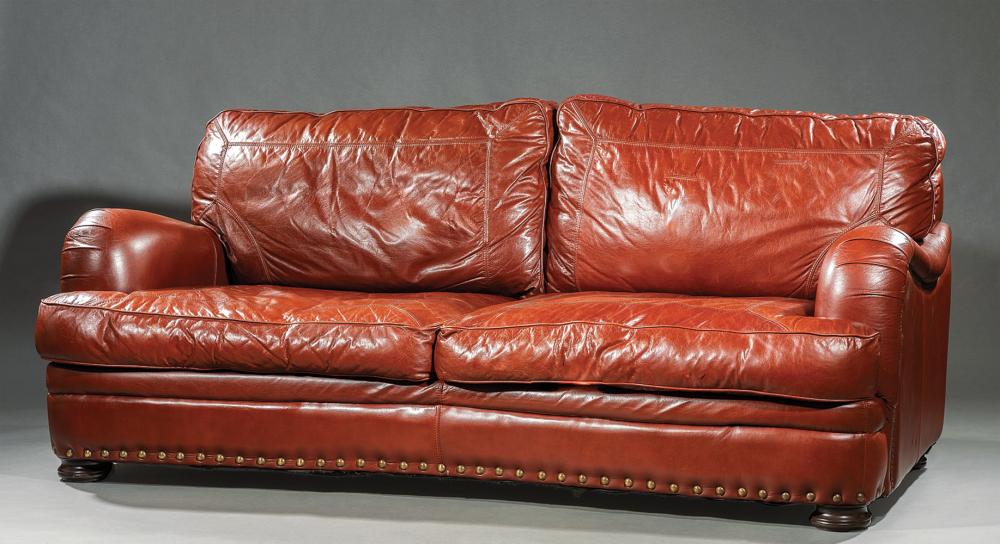 Appraisal: Brown Leather Sofa en suite with the previous lot h