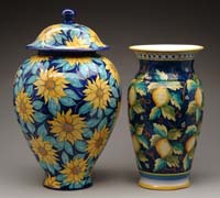 Appraisal: ITALIAN HAND PAINTED VASE AND JAR ALONG WITH TWELVE HANDPAINTED