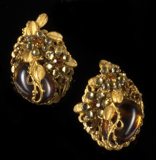 Appraisal: Pair of Stanley Hagler Faux Amber and Rhinestone Earrings ca