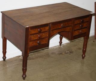 Appraisal: Vermont Sheraton kneehole desk drawers birds eye maple cherry and