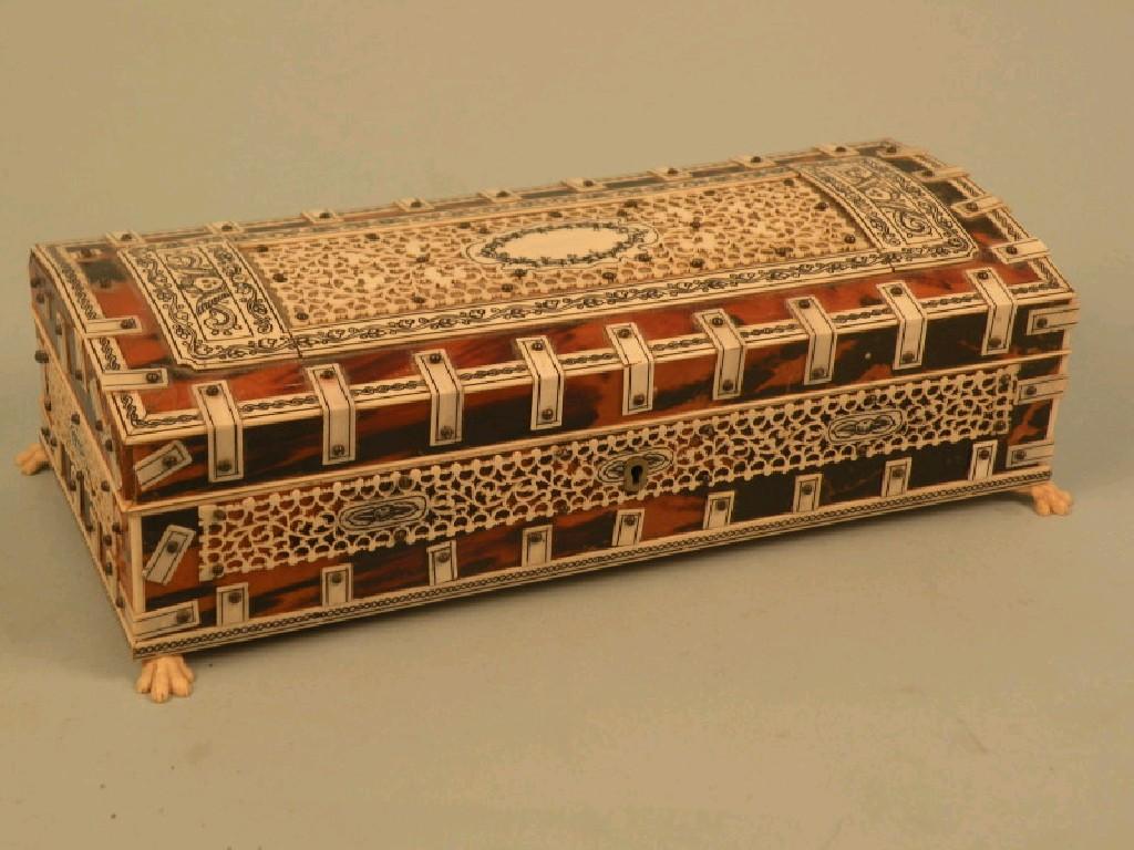 Appraisal: A late thC Indian tortoise-shell and ivory glove box with