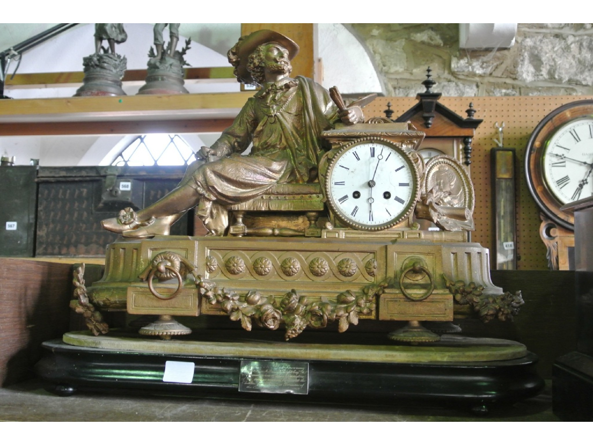 Appraisal: A th century Spelter mantel clock with later painted finish