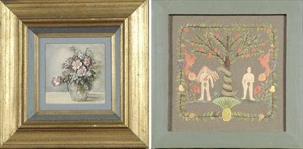 Appraisal: Scherenschnitte of Adam and Eve Modern Framed x in sight