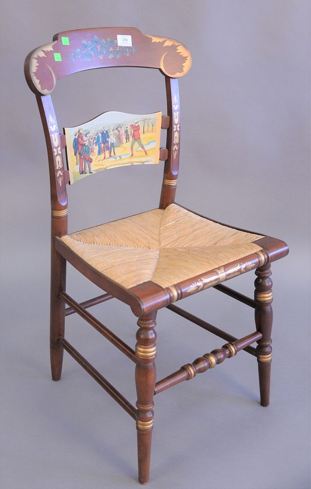 Appraisal: Hitchcock side chair with golfing painting The First Amatuer Golf