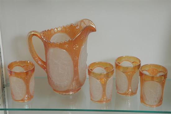 Appraisal: FIVE PIECE CARNIVAL GLASS WATER SET By Imperial Orange with