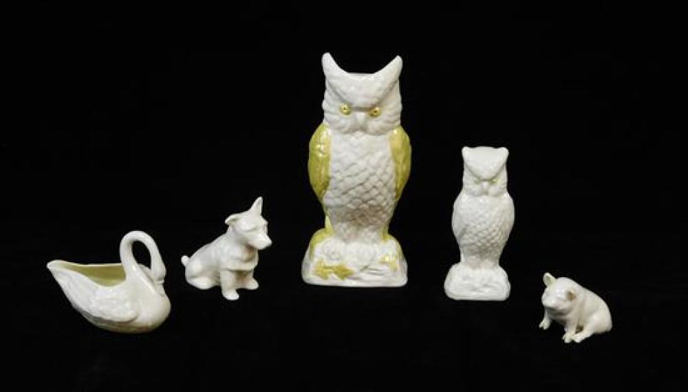 Appraisal: Five Irish Belleek porcelain animal figurines th C marks vary