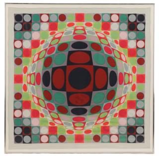 Appraisal: Vasarely for Neiman Marcus Optic Art Silk Scarf Victor Vasarely