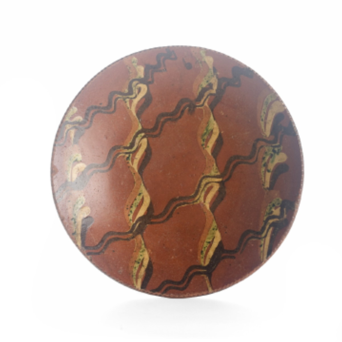 Appraisal: PENNSYLVANIA SLIP-DECORATED REDWARE DISH NINETEENTH CENTURY Decorated with two ribbon-twist