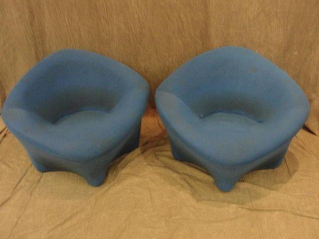 Appraisal: Pair of Blue Upholstered Biomorphic Midcentury Chairs Staining From an